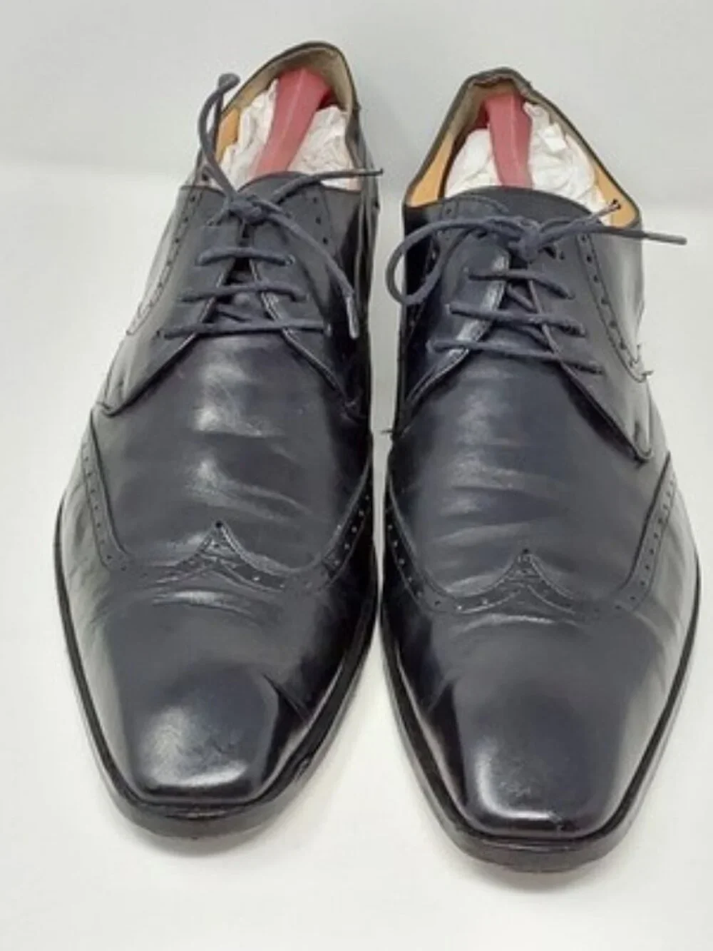 DeLaRentis Italian Couture Men's Wingtip Derby Shoes Black Leather Size 12M